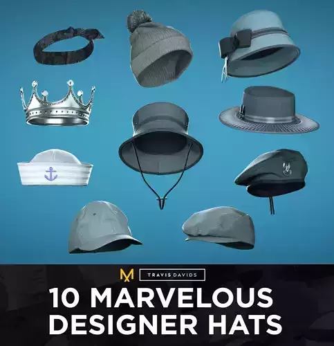 10 Marvelous Designer Hats 3D model