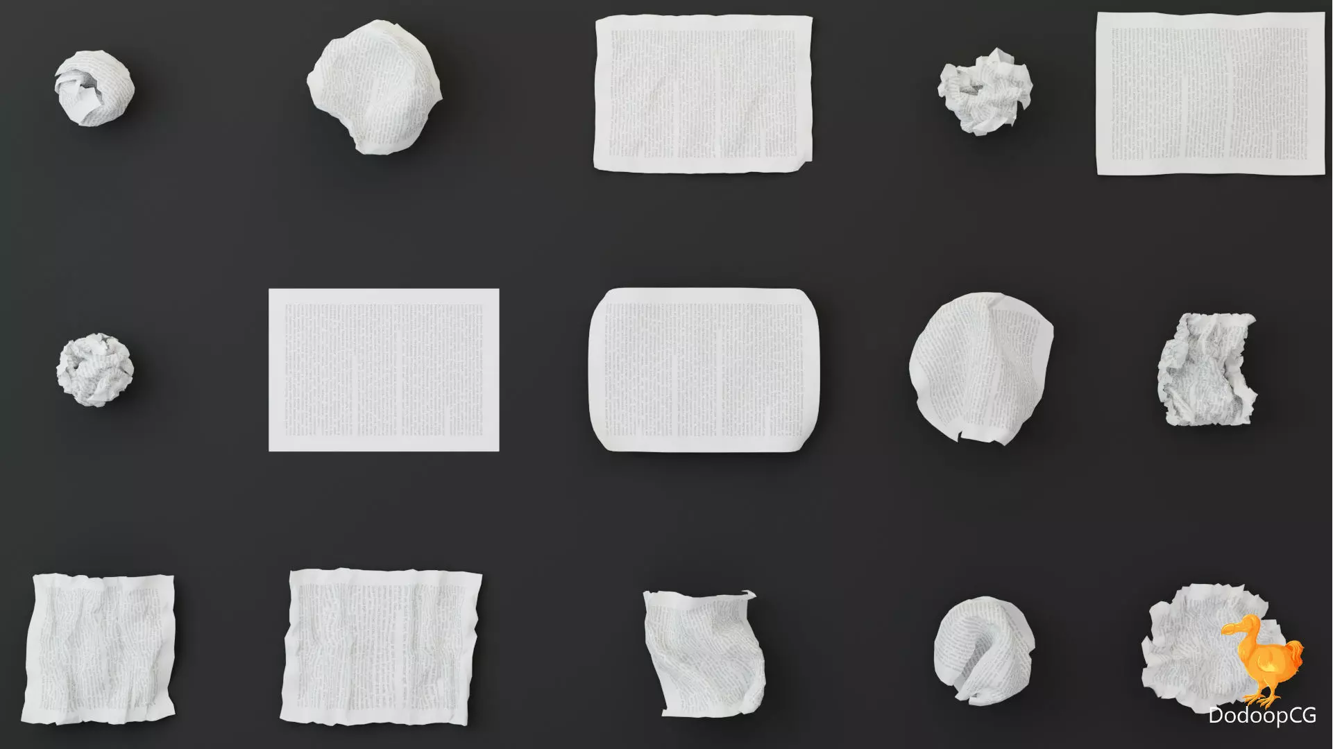 Crumpled Paper Set - 15 High Quality 3D Models Low-poly 3D model_8