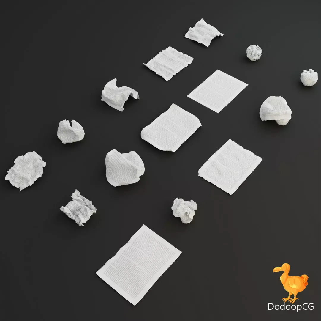 Crumpled Paper Set - 15 High Quality 3D Models Low-poly 3D model_0