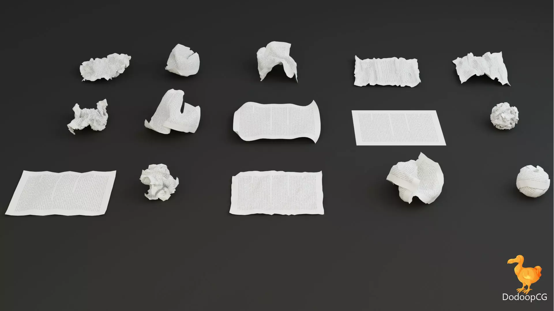 Crumpled Paper Set - 15 High Quality 3D Models Low-poly 3D model_10