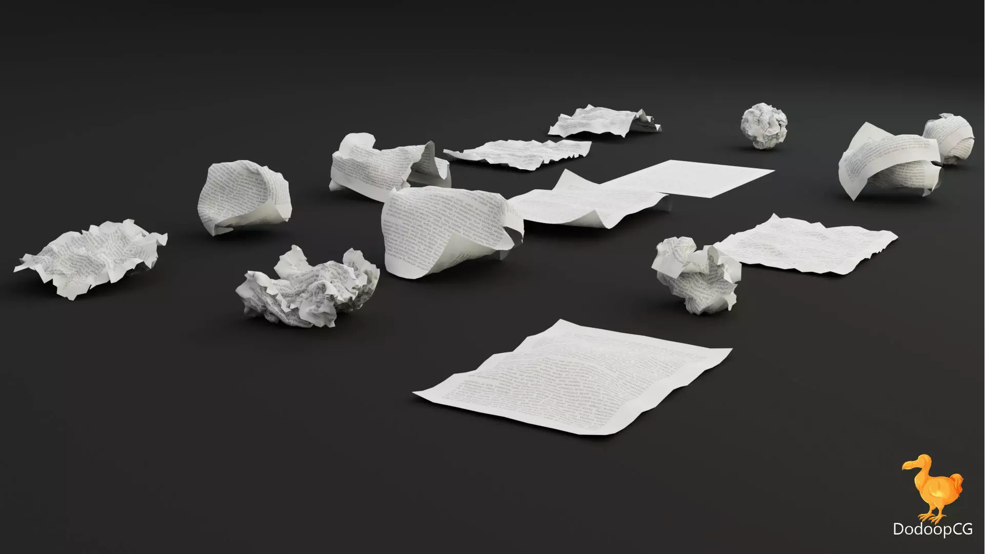 Crumpled Paper Set - 15 High Quality 3D Models Low-poly 3D model_7