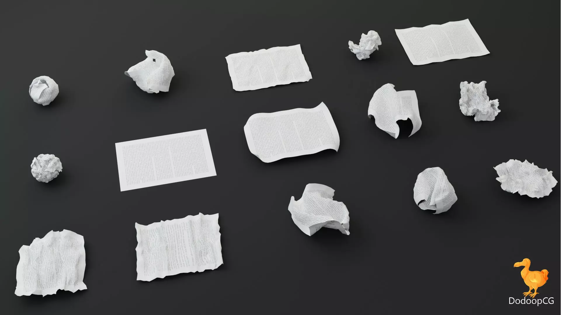 Crumpled Paper Set - 15 High Quality 3D Models Low-poly 3D model_11