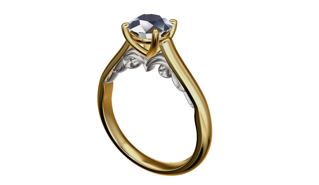 model p307 gold engagement ring with diamond 3D print model_1