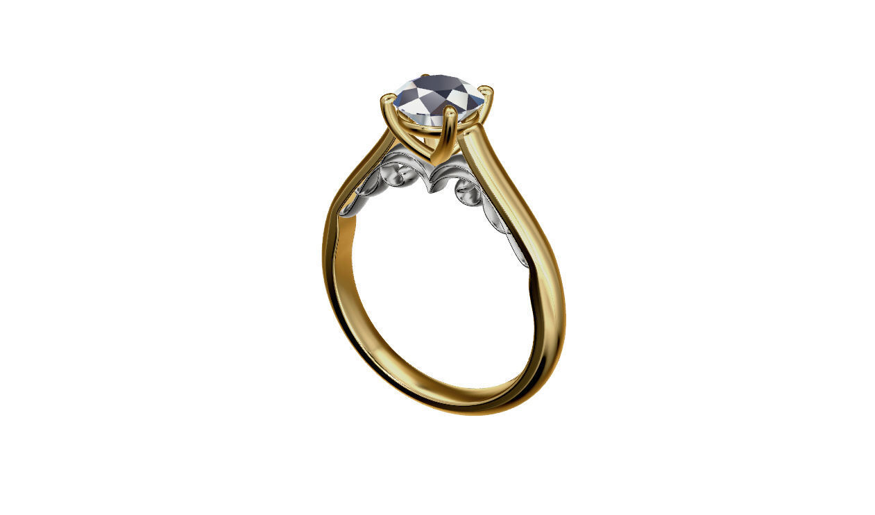 model p302 gold ring with diamond in center 3D print model_2
