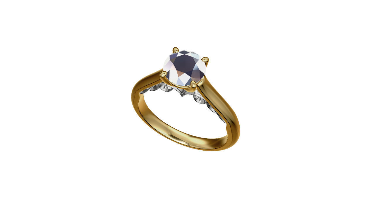 model p302 gold ring with diamond in center 3D print model_1