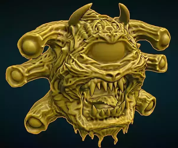 Beholder creature with horns and claws Free 3D print model