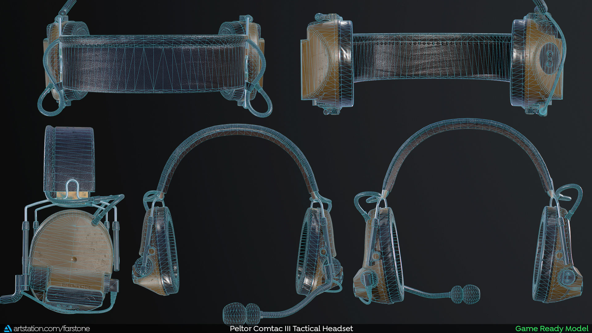 Peltor Comtac III 3 Headset - Game Ready - PBR Low-poly 3D model_6