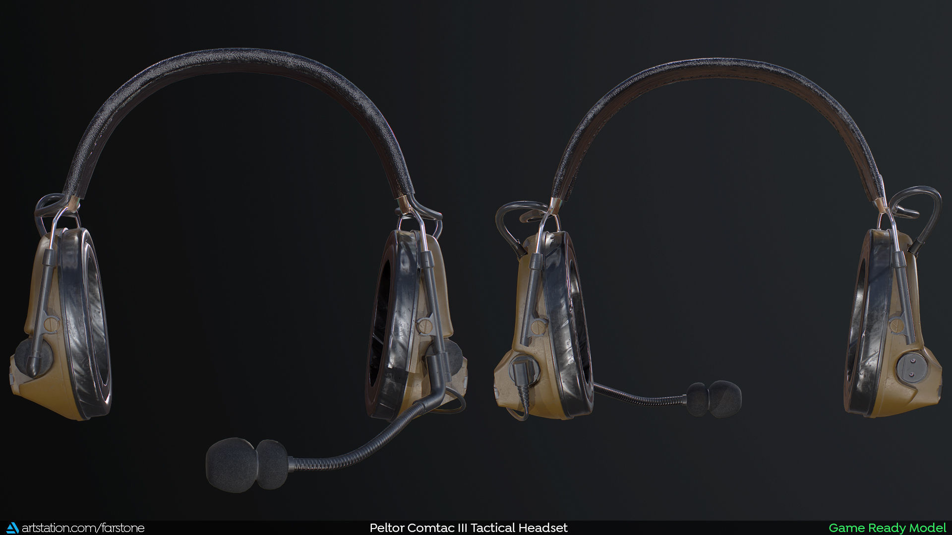 Peltor Comtac III 3 Headset - Game Ready - PBR Low-poly 3D model_5