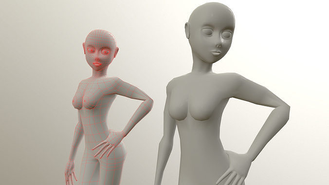 female base model cartoon lowpoly Low-poly 3D model