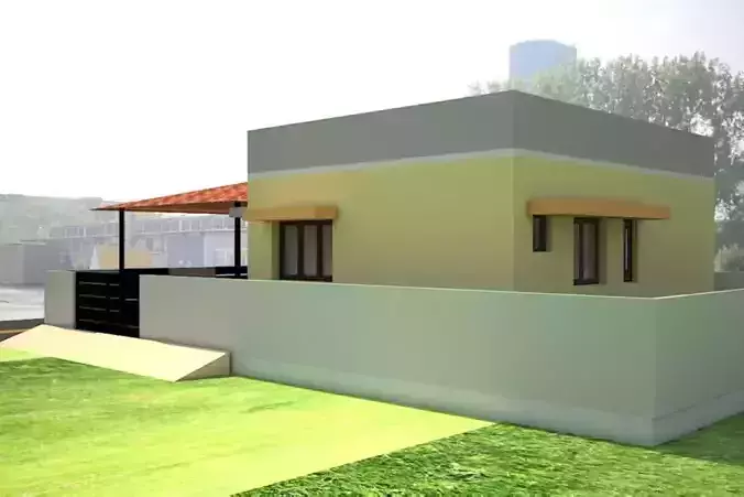 3d elevation house with grass in front