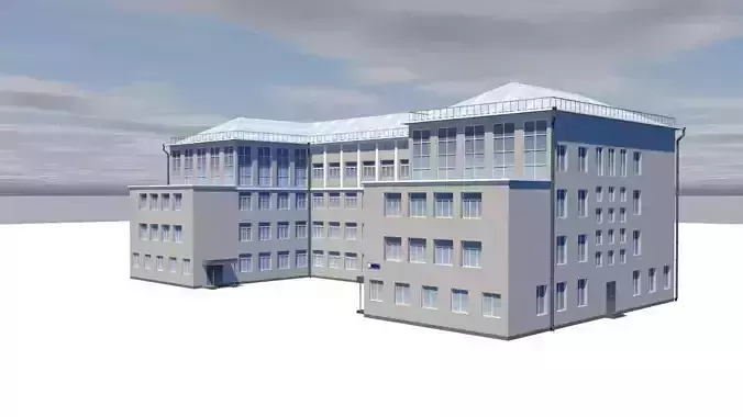 Factory office building on cloudy day