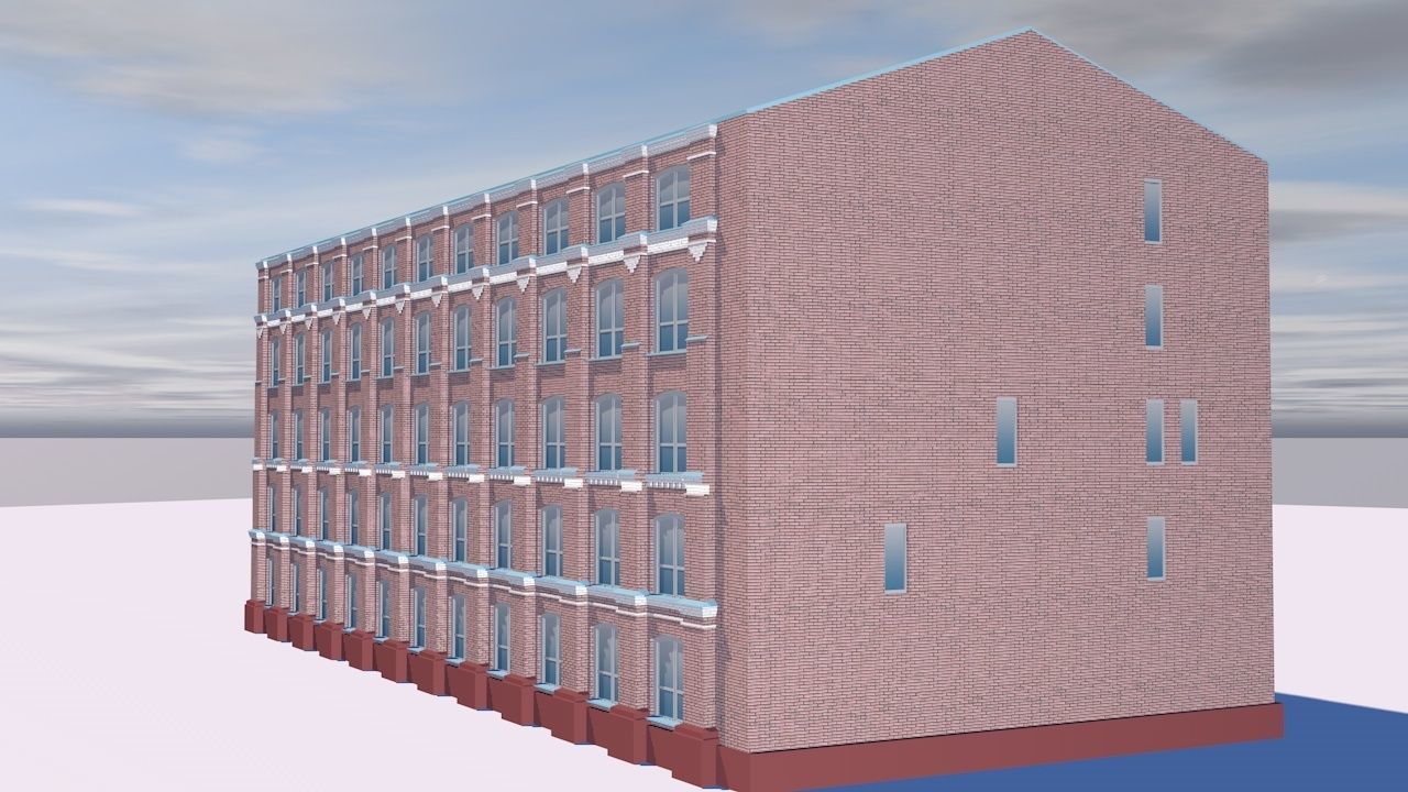 Office brick building with windows Low-poly 3D model_2