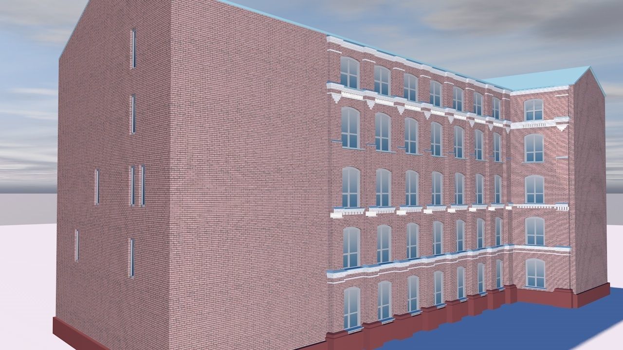Office brick building with windows Low-poly 3D model_3