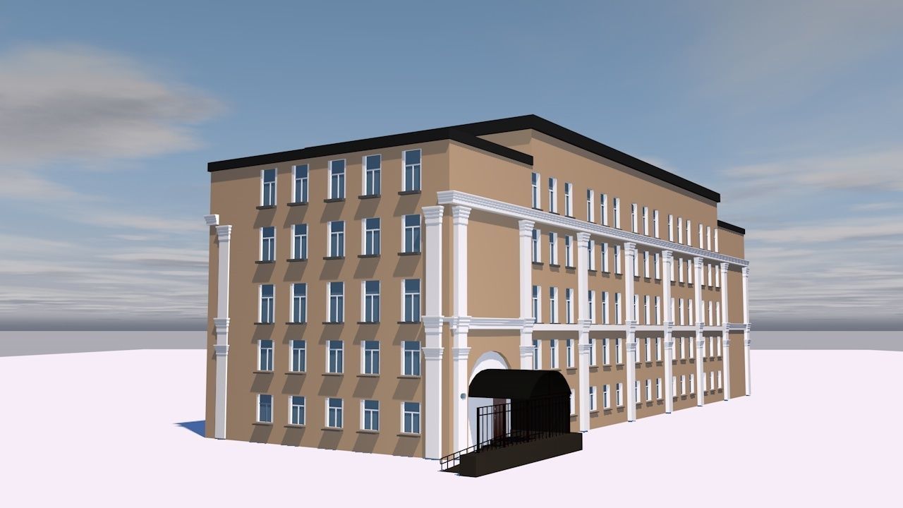 Hotel school building on cloudy day Low-poly 3D model_2