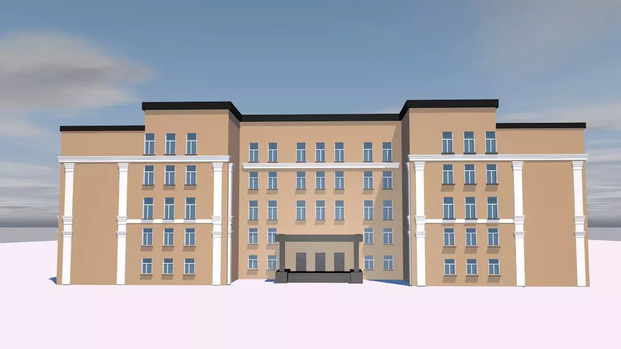 Hotel school building on cloudy day Low-poly 3D model_0