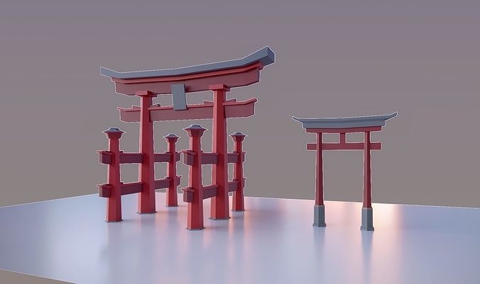 Japanese Gates Torii Low Poly Free low-poly 3D model