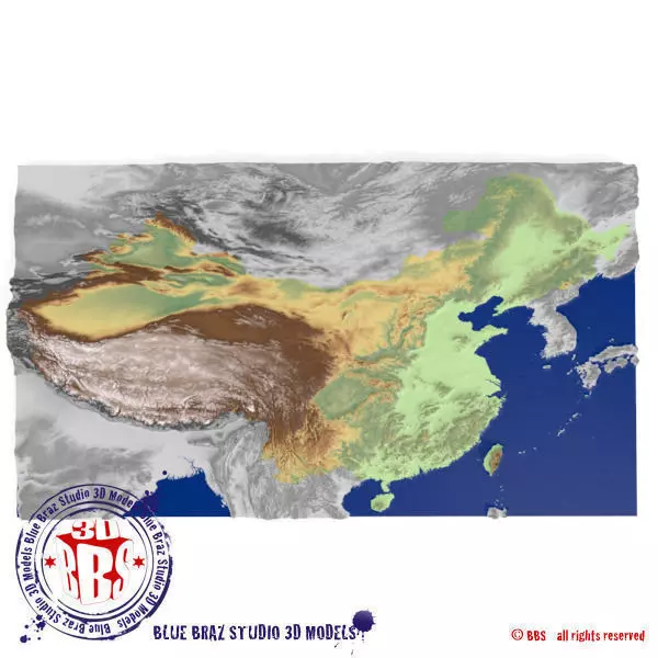 China elevation map 3D model_0