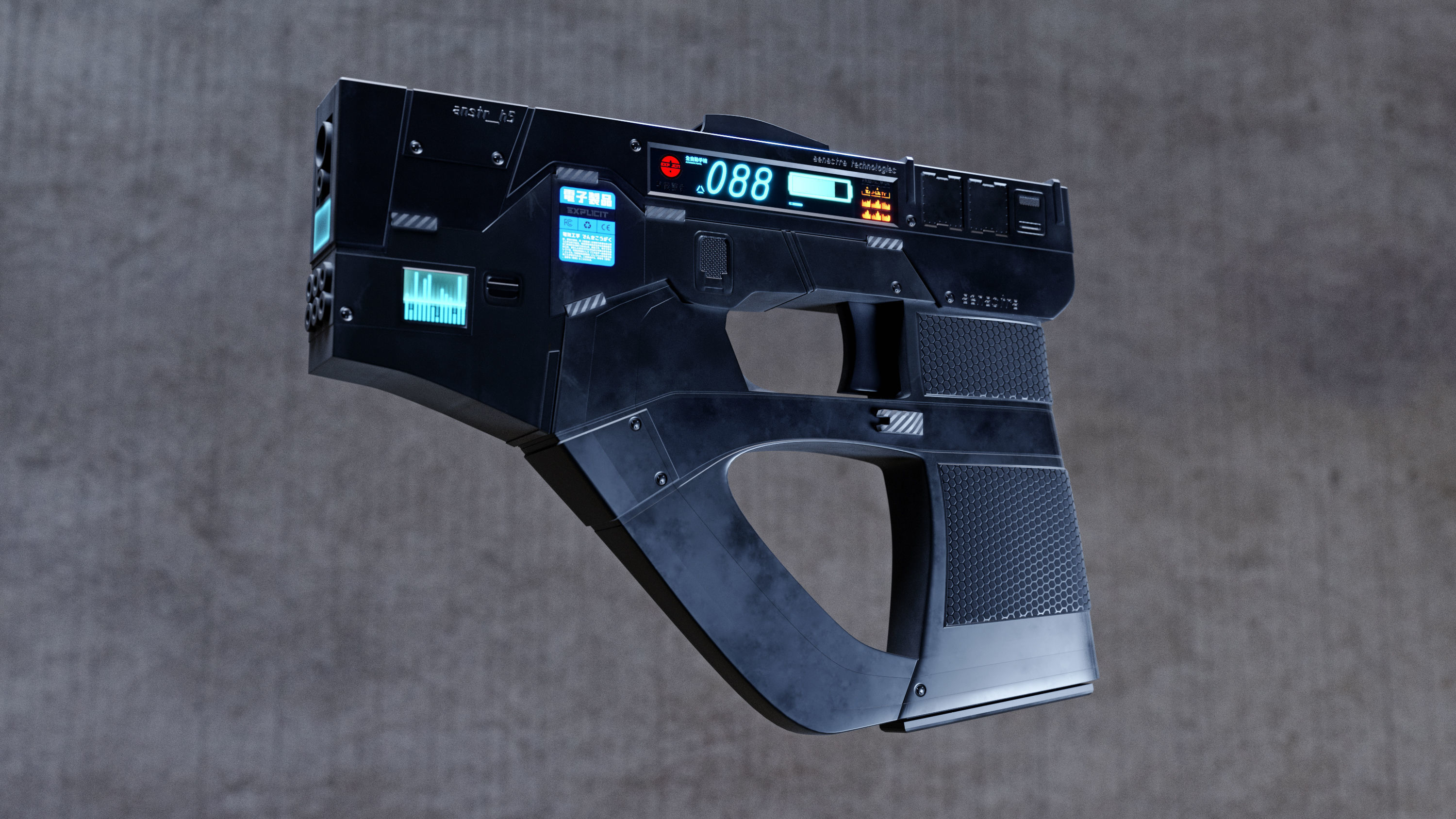 Futuristic scifi cyberpunk gun - pistol 3D model_3