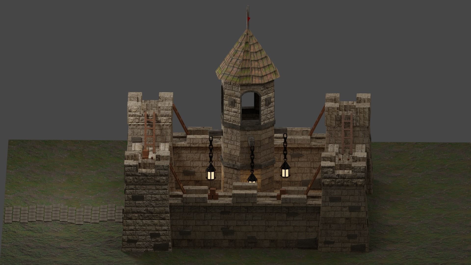 Medieval Castle Low-poly 3D model_1