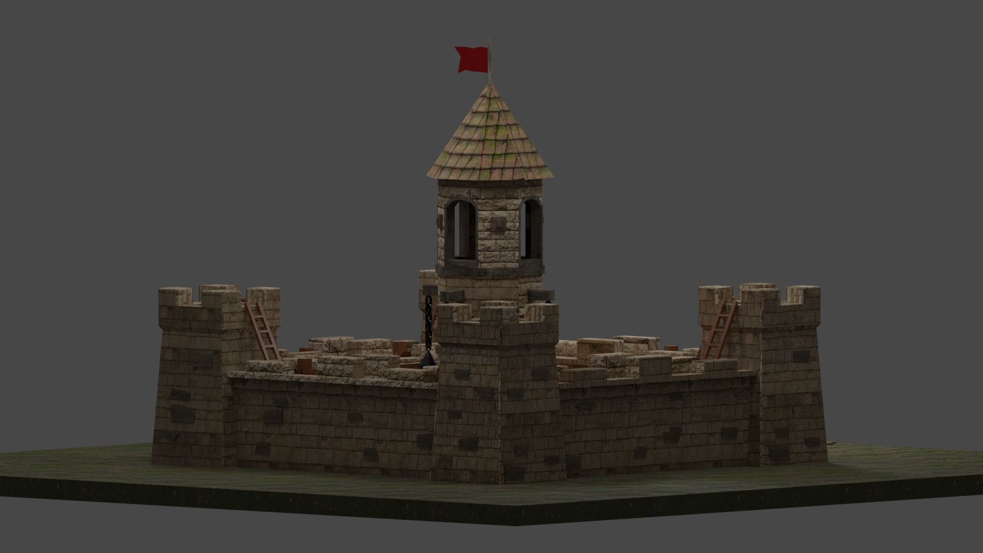 Medieval Castle Low-poly 3D model_4