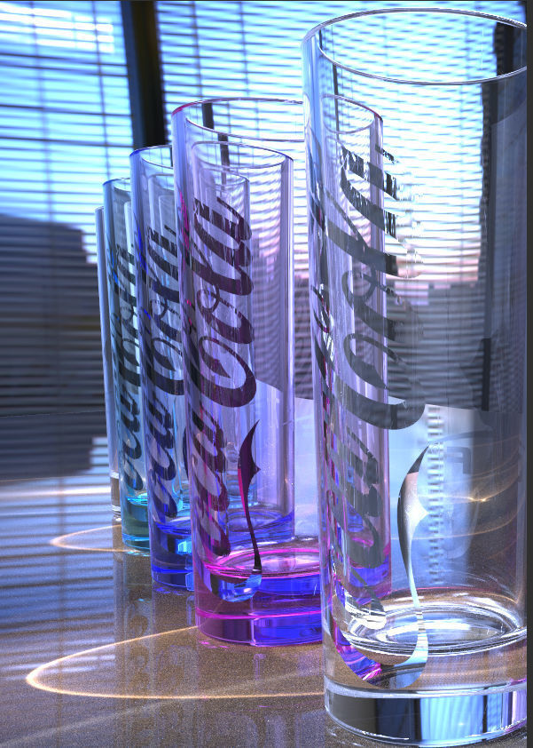 DEC O group of colorful glasses on table Free 3D model_4