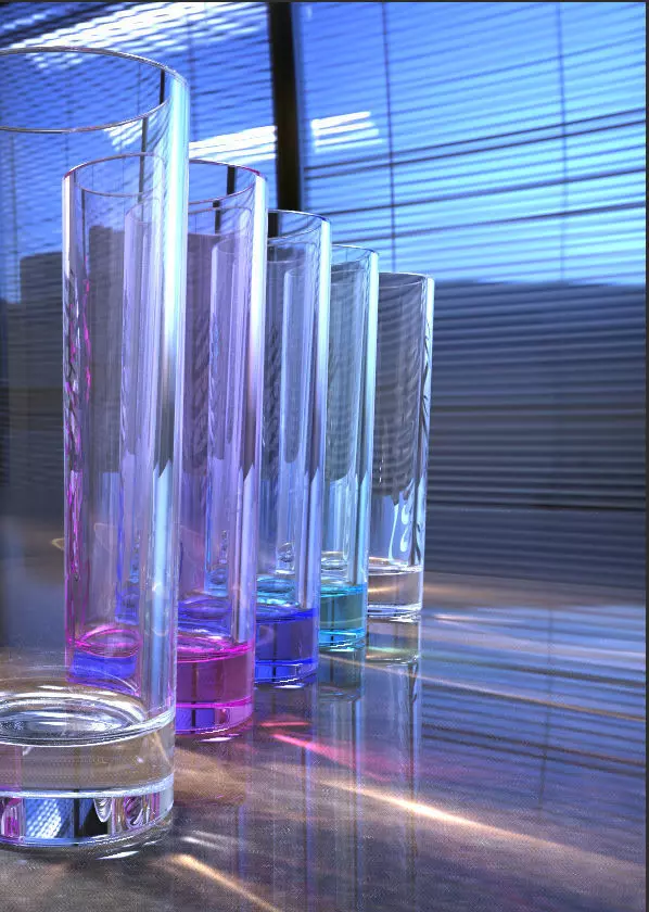 DEC O group of colorful glasses on table Free 3D model_0
