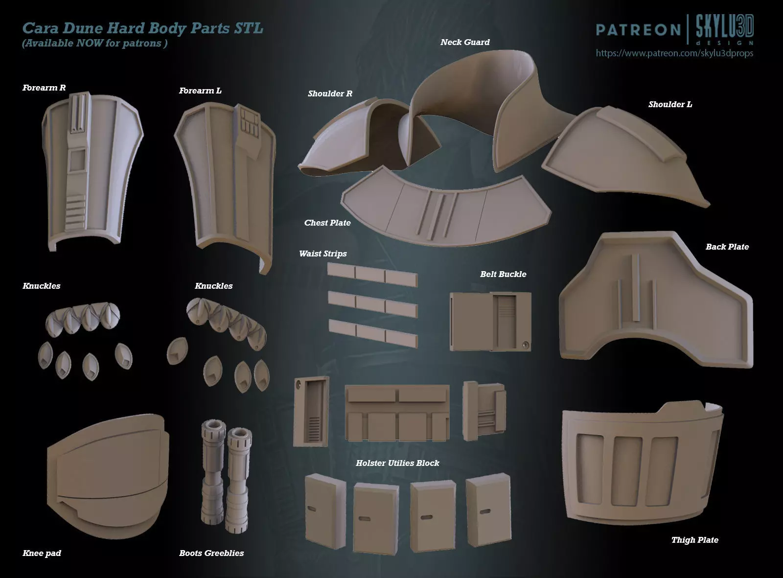 Cara Dune Body Hard Armor - Vest - dummy knife STL bundle kit 3D print model_0