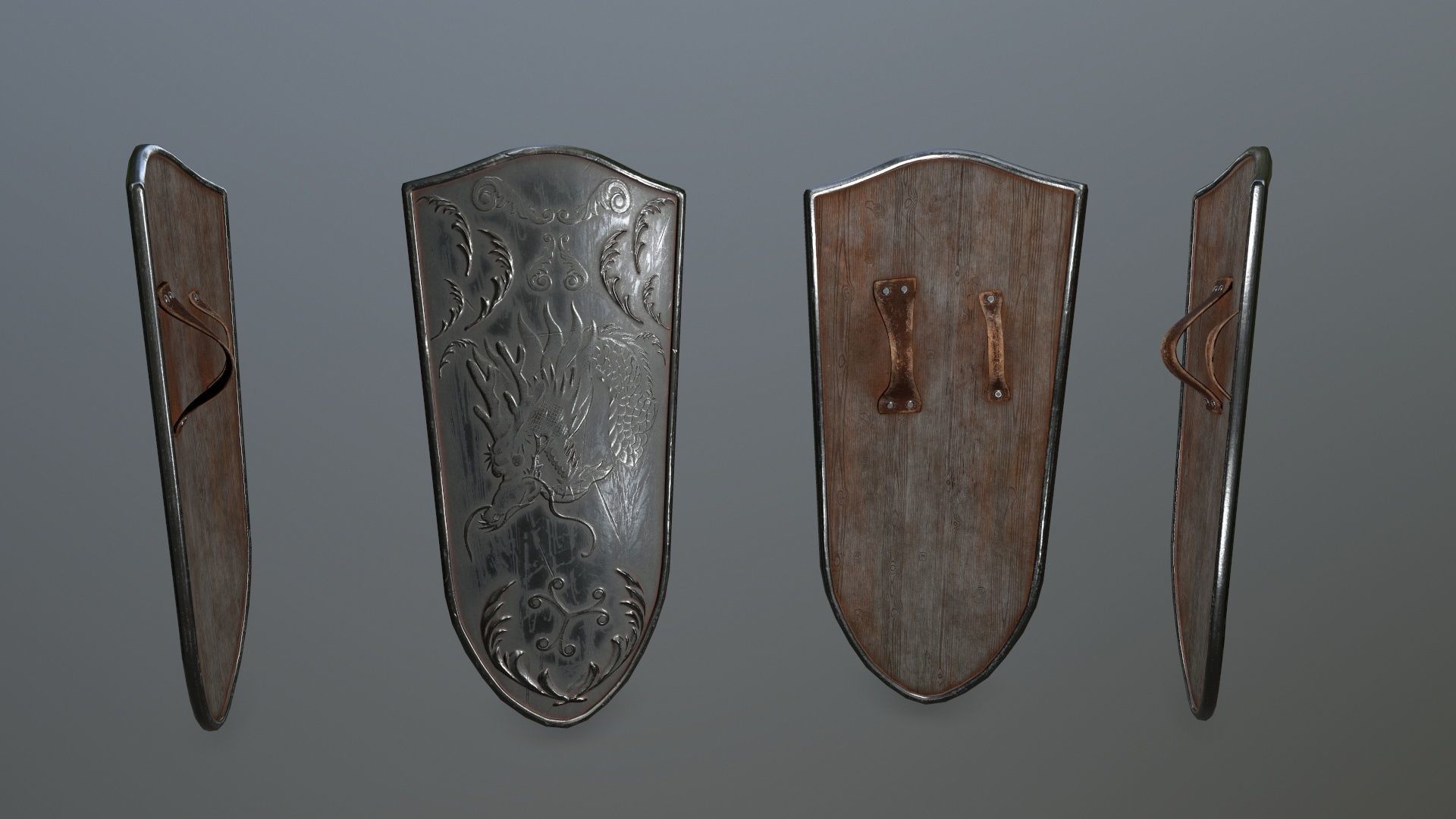shield set 3 man holding and sword Low-poly 3D model_8