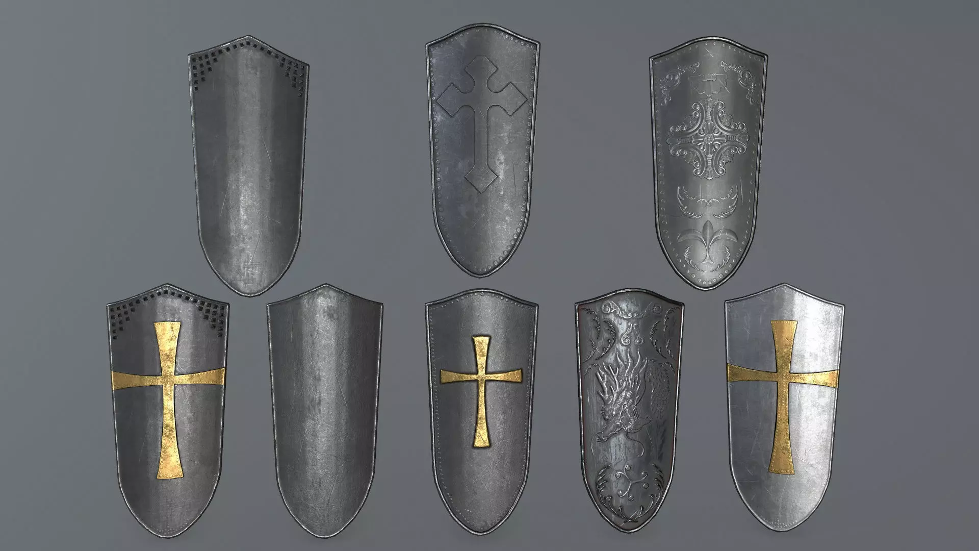 shield set 3 man holding and sword Low-poly 3D model_0
