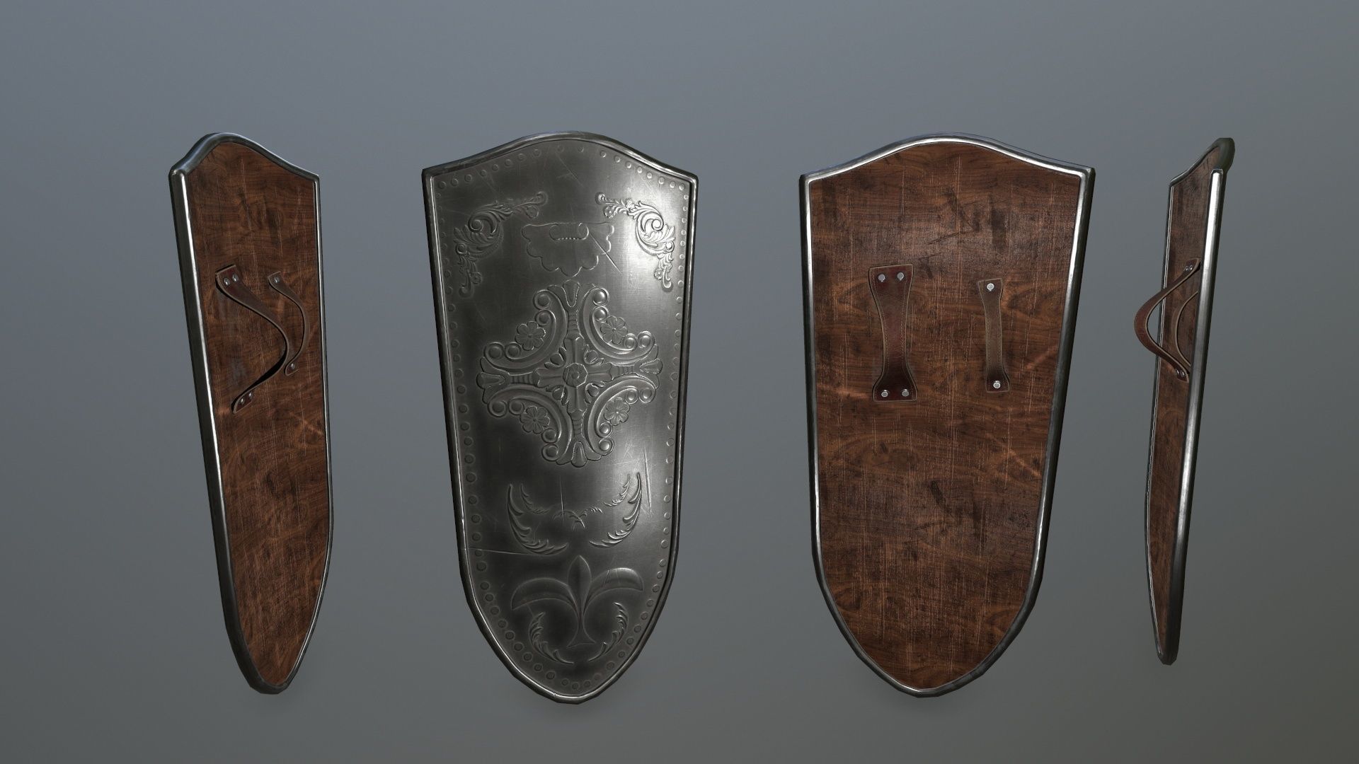 shield set 3 man holding and sword Low-poly 3D model_7