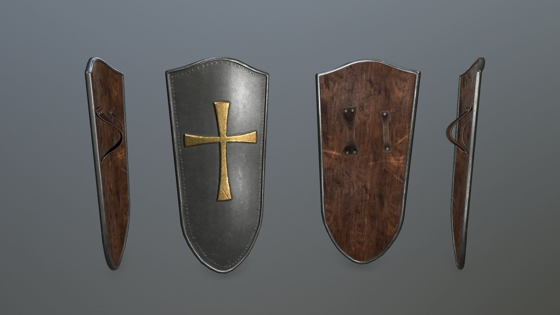 shield set 3 man holding and sword Low-poly 3D model_3