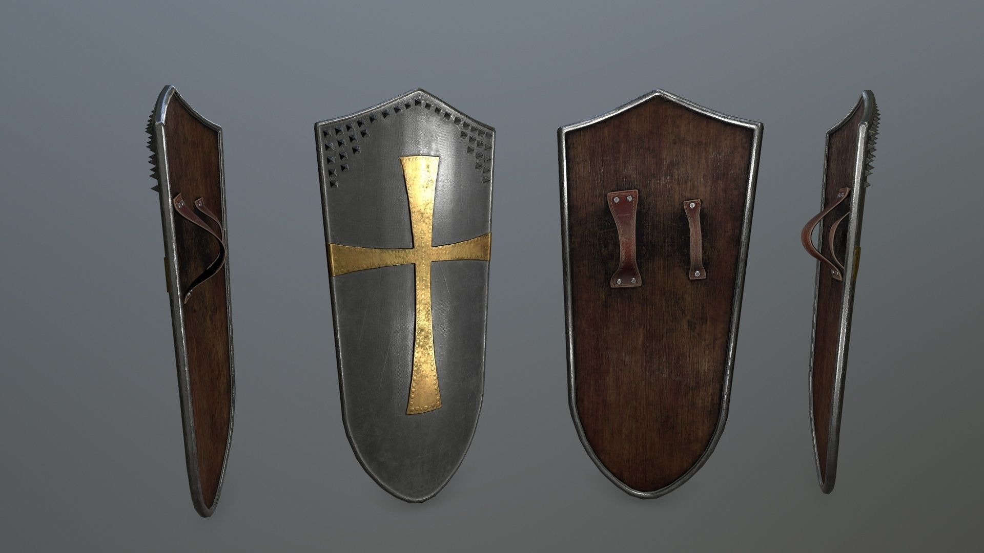 shield set 3 man holding and sword Low-poly 3D model_4
