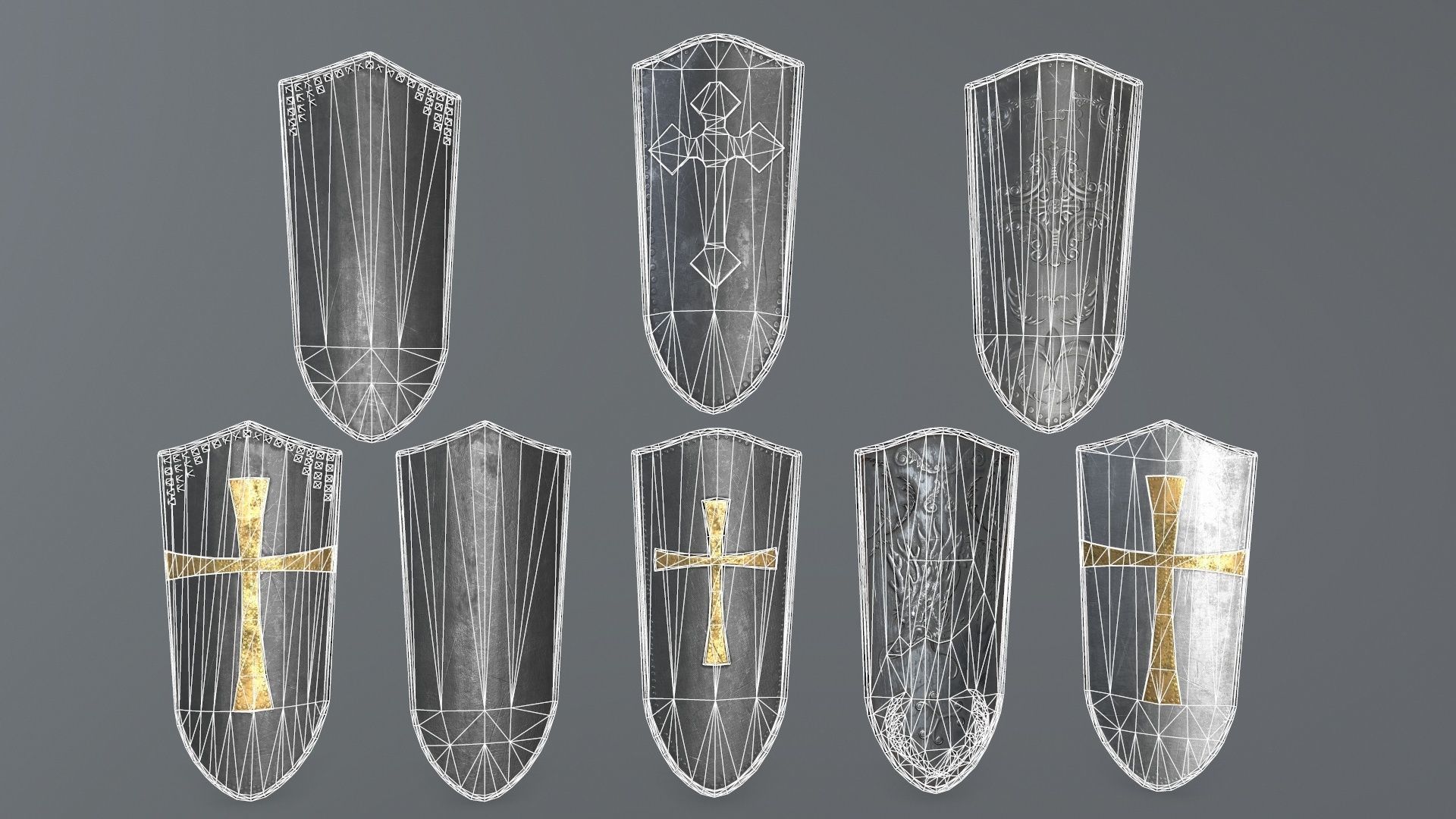 shield set 3 man holding and sword Low-poly 3D model_17