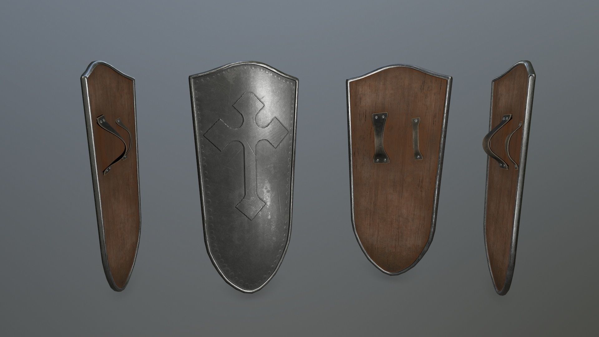 shield set 3 man holding and sword Low-poly 3D model_1