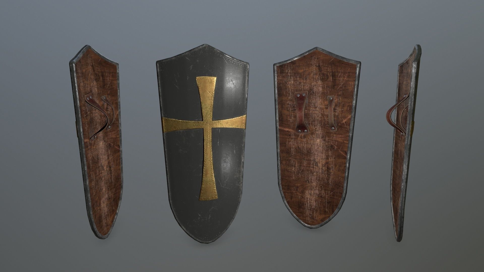shield set 4 warrior holding Low-poly 3D model_1
