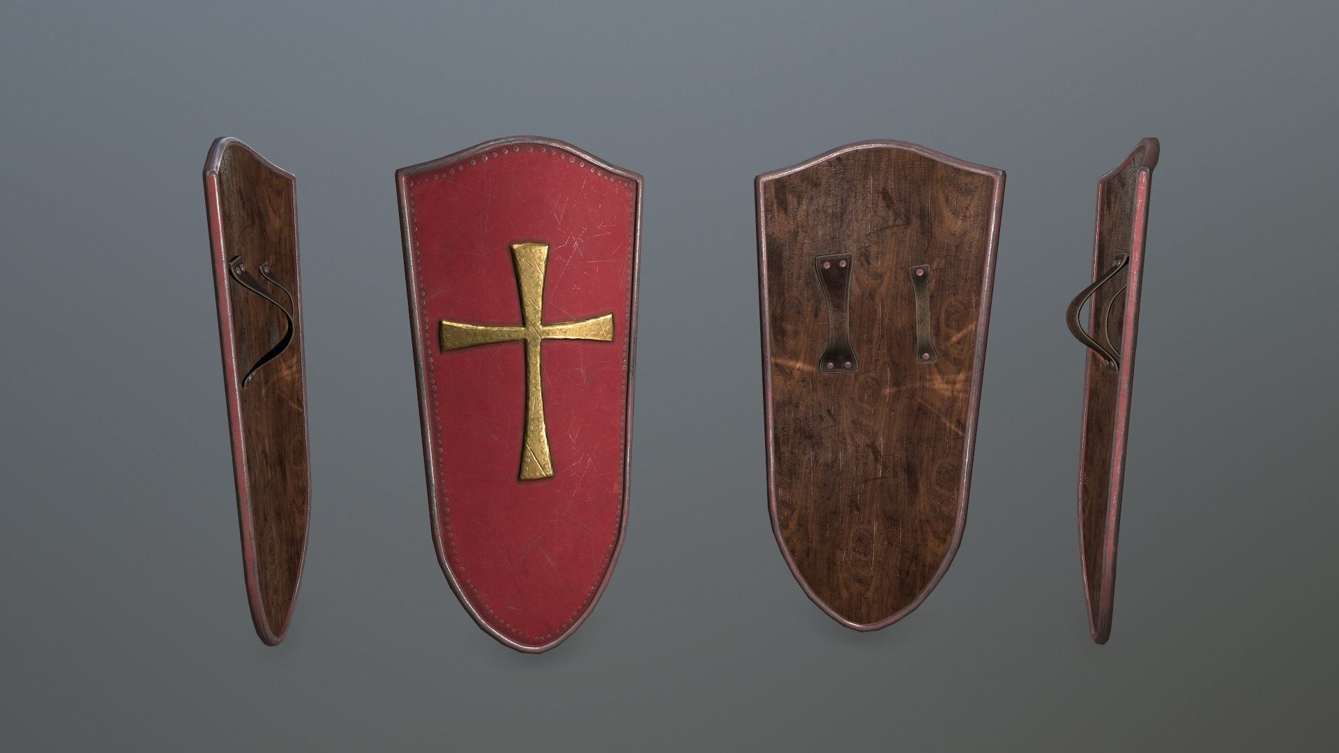 shield set 4 warrior holding Low-poly 3D model_3