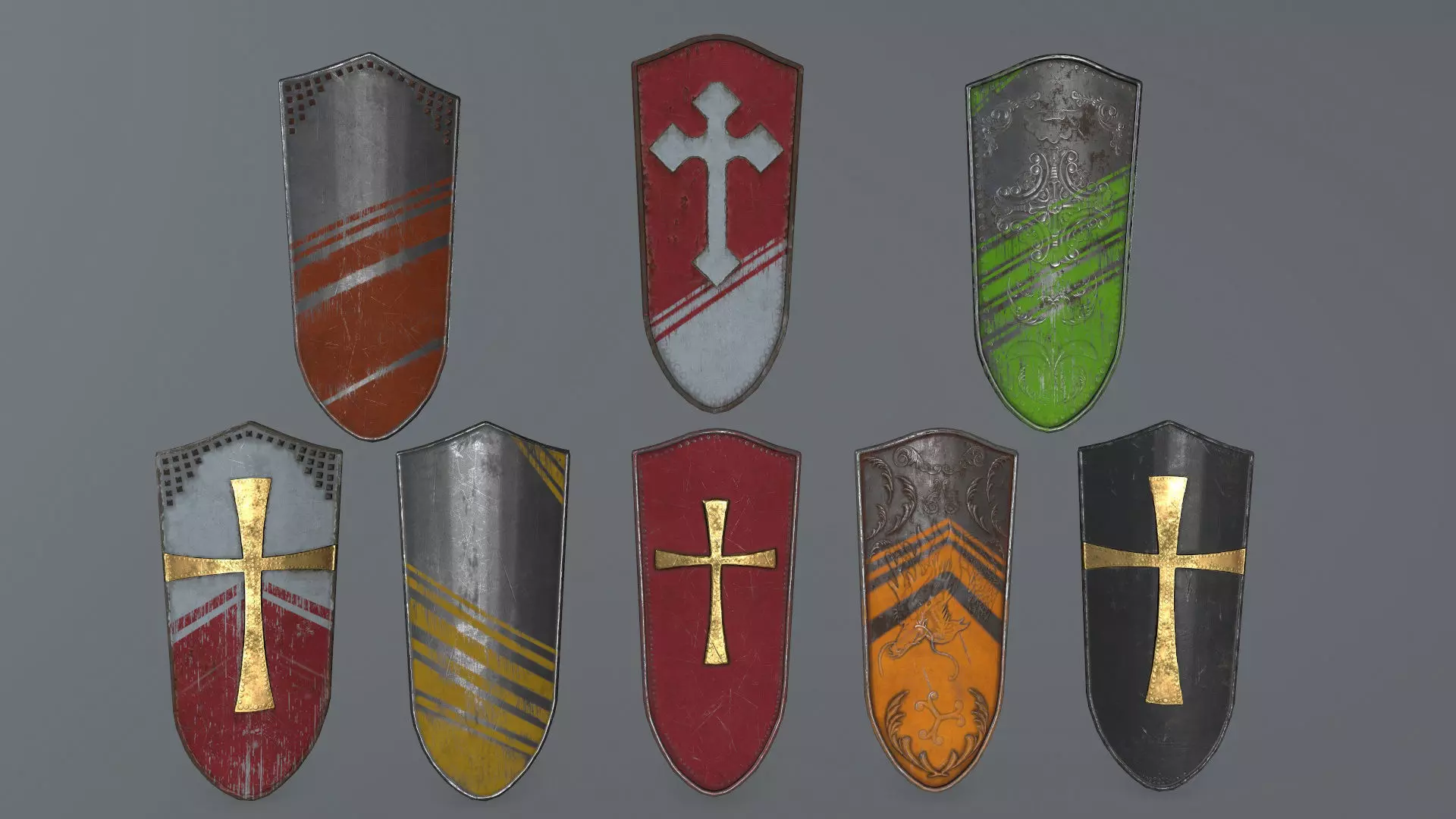 shield set 4 warrior holding Low-poly 3D model_0