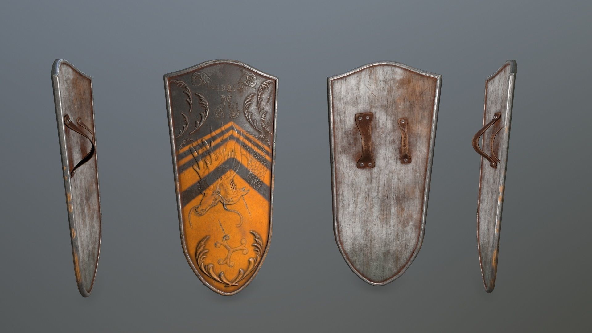 shield set 4 warrior holding Low-poly 3D model_8