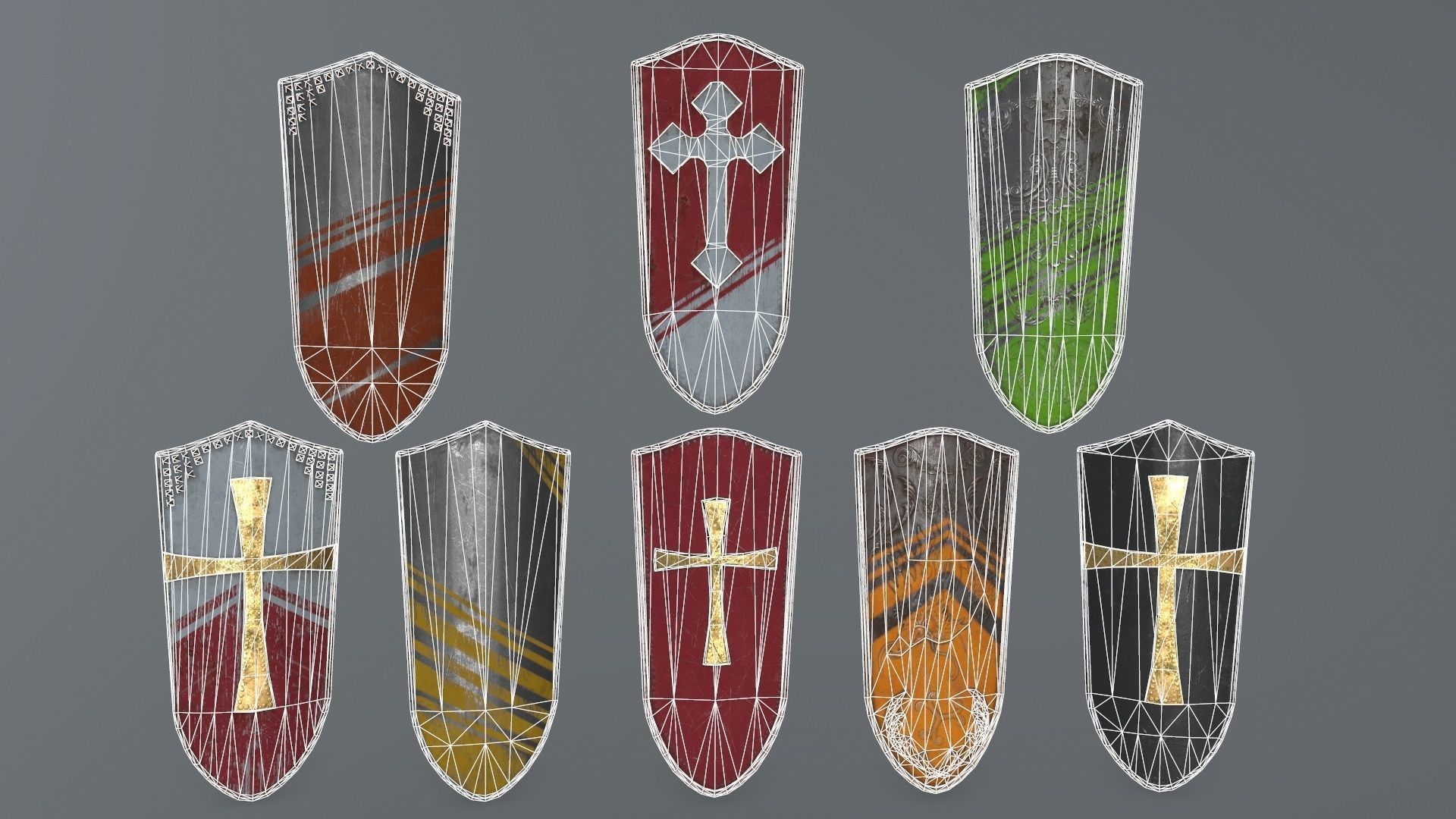 shield set 4 warrior holding Low-poly 3D model_17