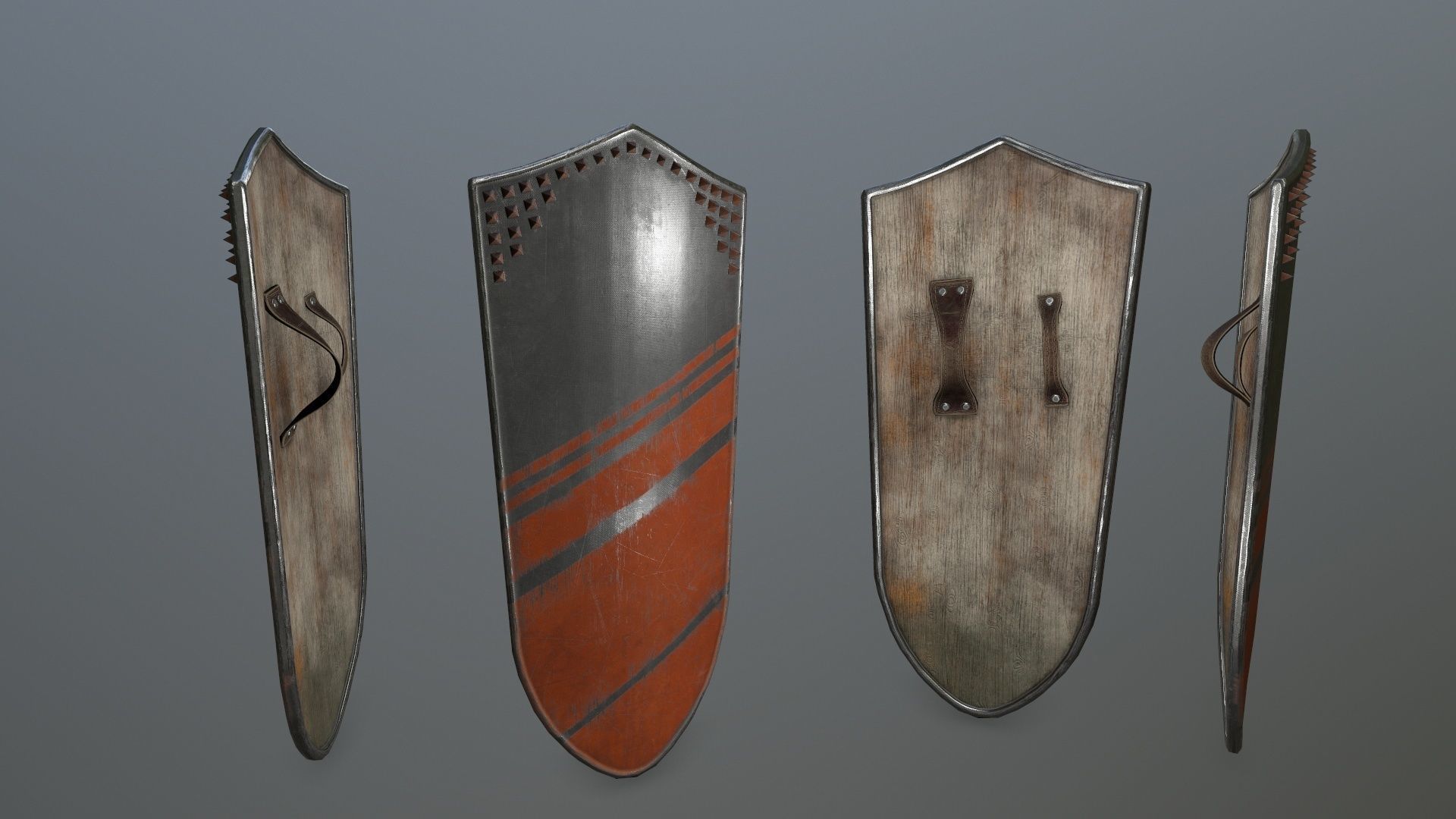 shield set 4 warrior holding Low-poly 3D model_5