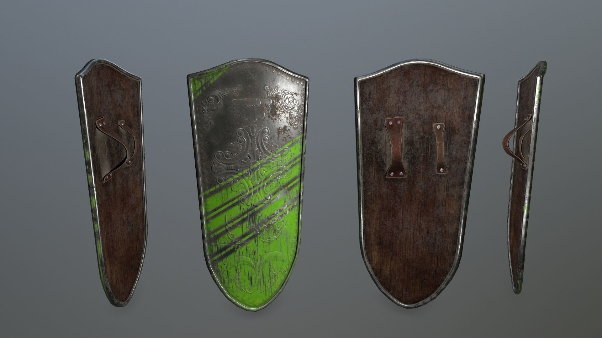 shield set 4 warrior holding Low-poly 3D model_7