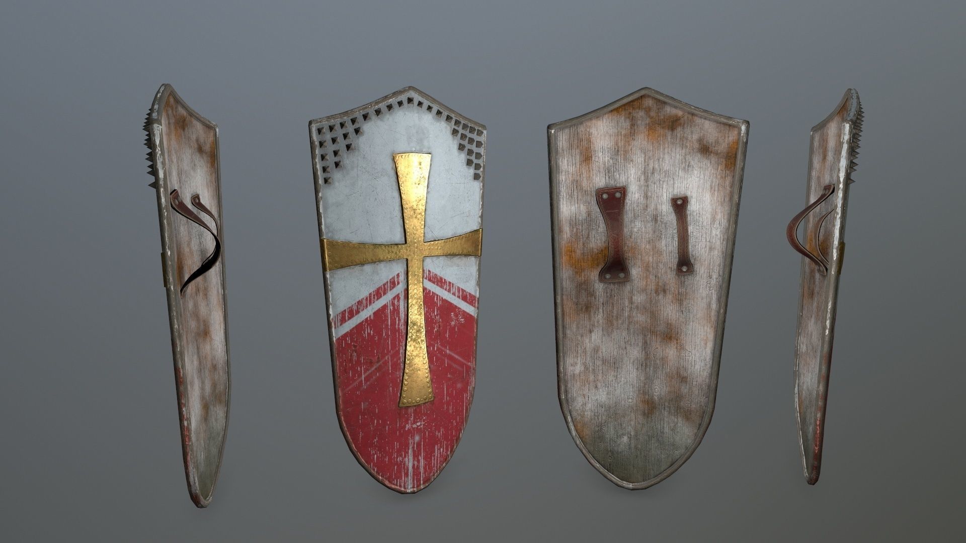 shield set 4 warrior holding Low-poly 3D model_4