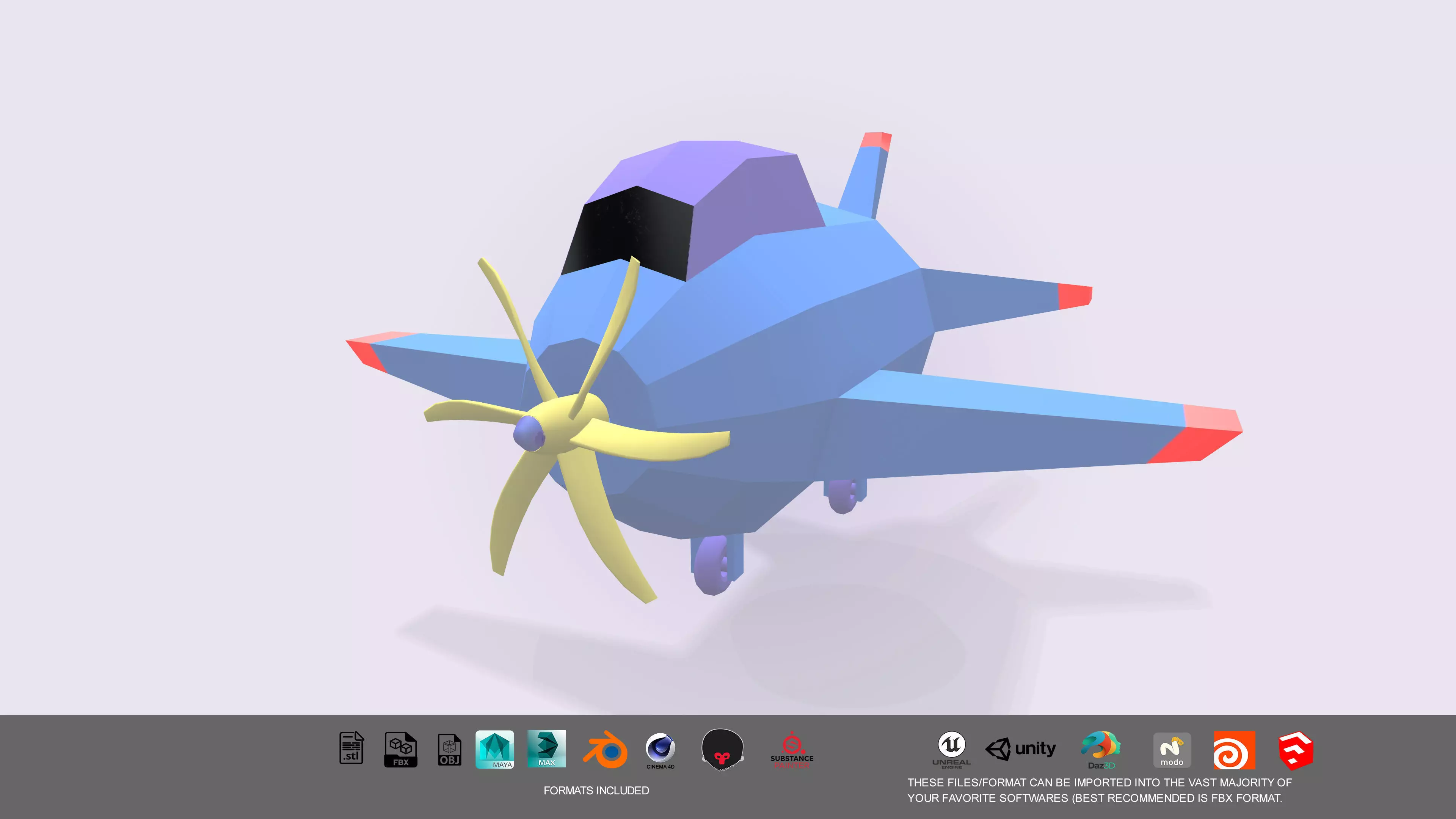 Low Poly stylized aircraft 3d model Low-poly 3D model