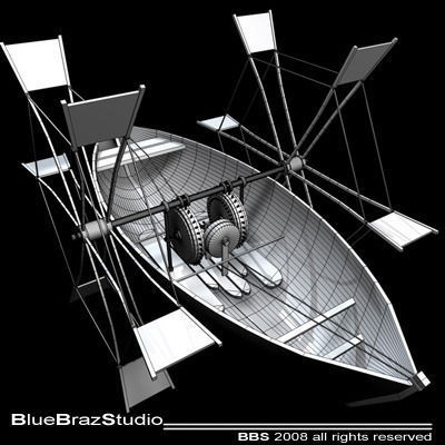 Leonardo boat with shovels 3D model_8