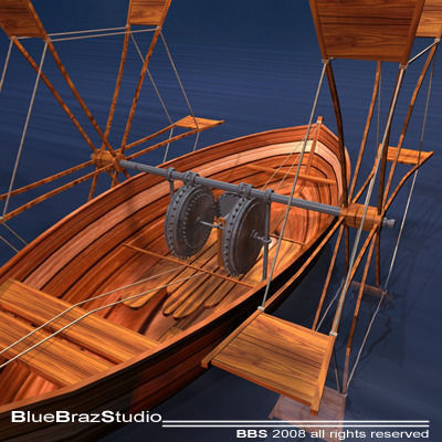 Leonardo boat with shovels 3D model_7