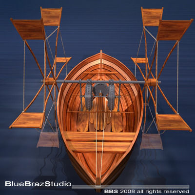 Leonardo boat with shovels 3D model_3