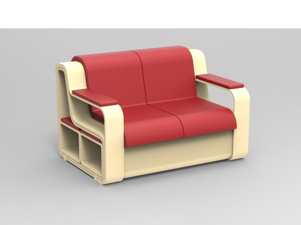 Minicinema extensible sofa and stools 3D model_13