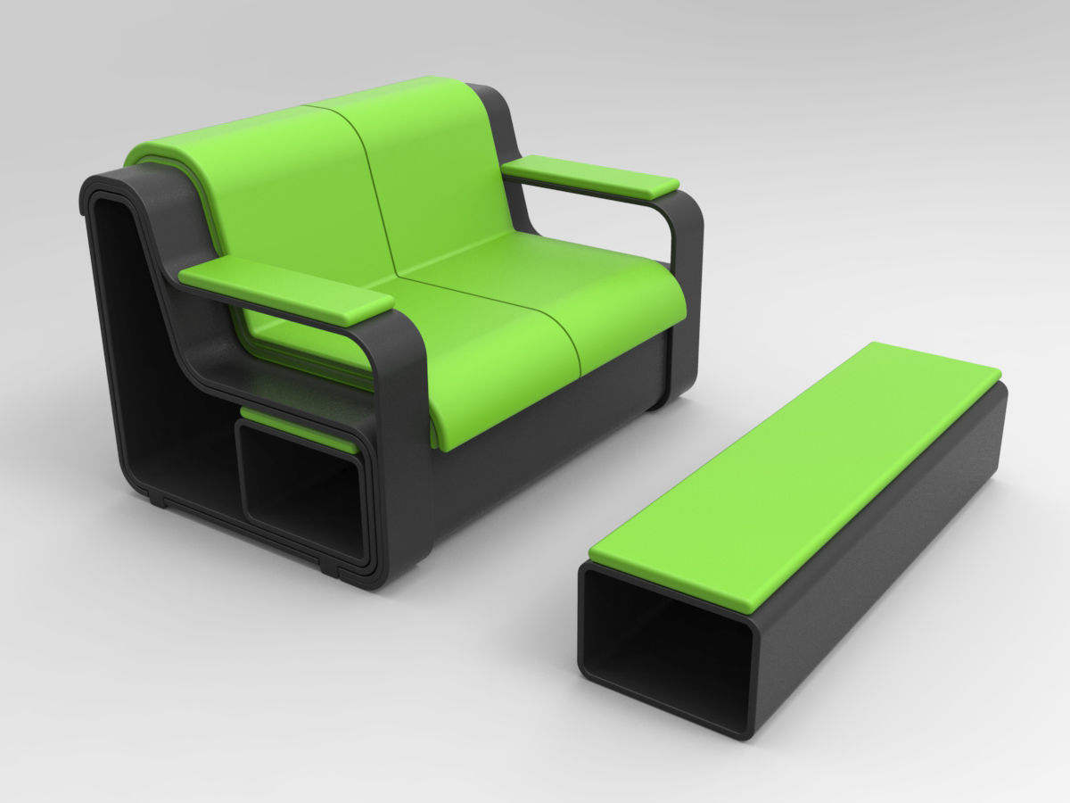 Minicinema extensible sofa and stools 3D model_10
