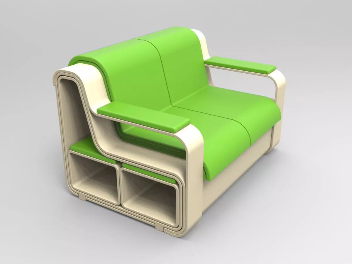 Minicinema extensible sofa and stools 3D model_0