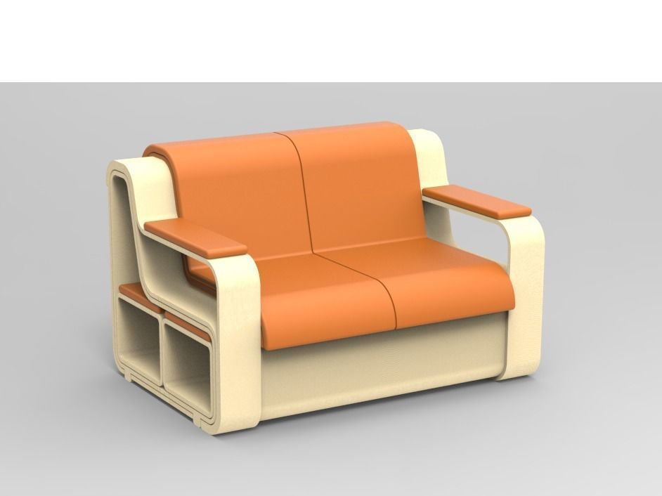 Minicinema extensible sofa and stools 3D model_12